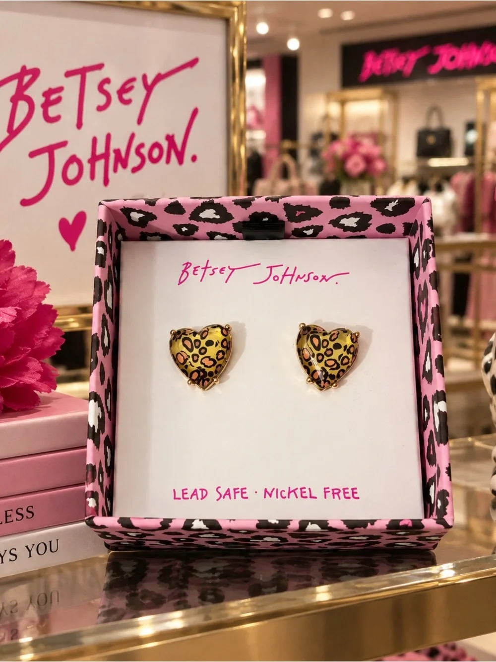 Betsey Johnson Yellow and Black Leopard Heart Earrings